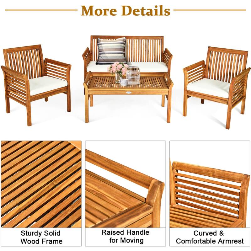 Gymax 8 Piece Outdoor Acacia Wood Sofa Set w/ Teak Wood Oil Water