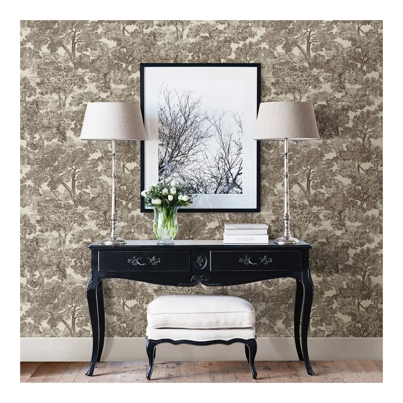 Chesapeake Blyth Brown Toile Wallpaper - 20.5 x 396 x 0.025