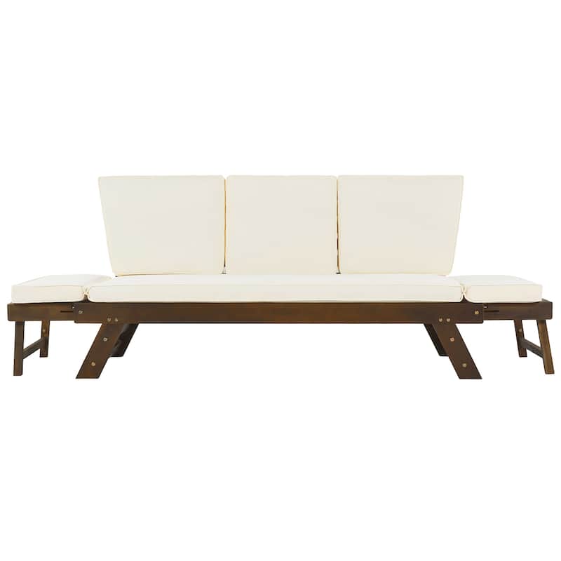 Outdoor Adjustable Patio Wooden Daybed Sofa Chaise Lounge with Cushions for Small Places