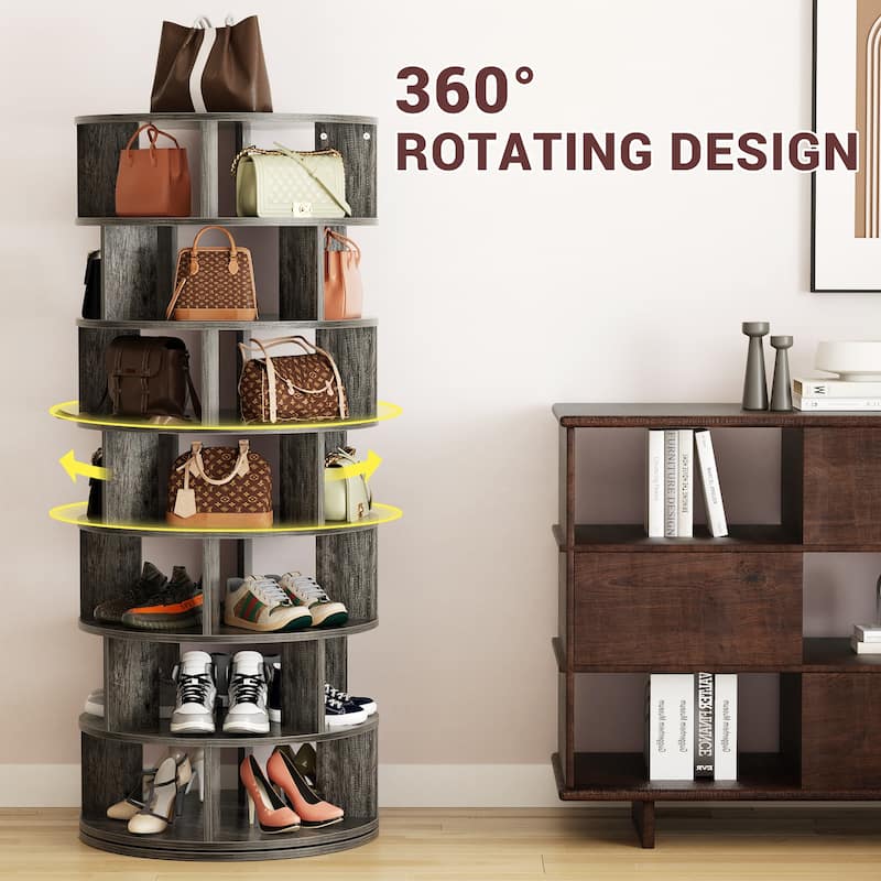 Cimly 7-tier Rotating Shoe Rack Tower, 32-pair Spinning Display Round Shoe Organizer for Closet - Gray-7T