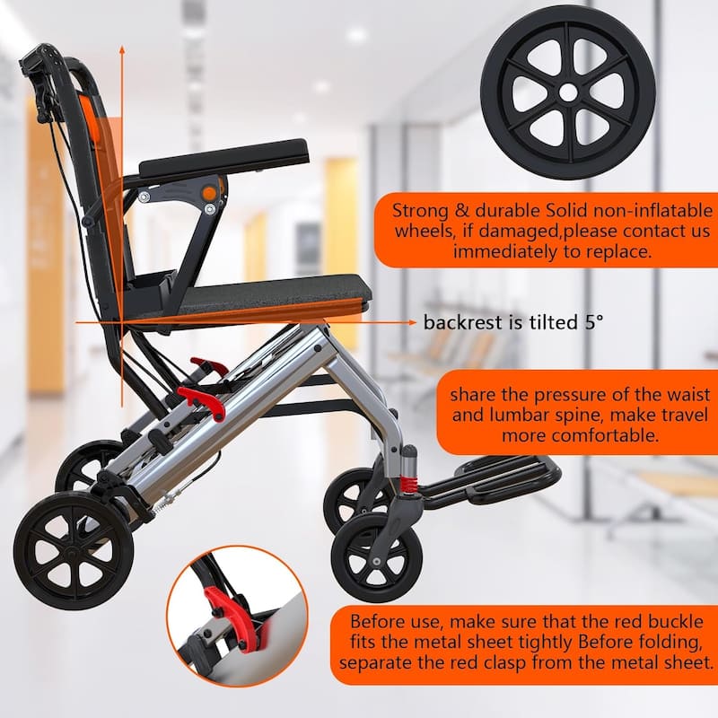 Ultra Lightweight Elderly Transport Wheelchair Portable Lightweight Folding