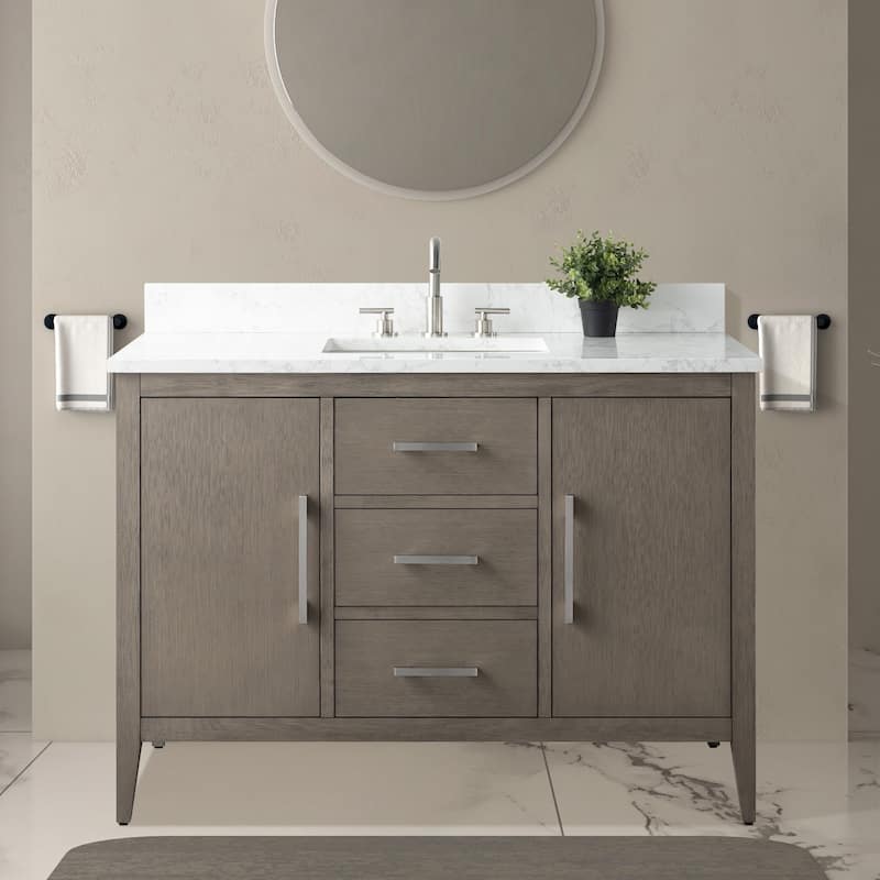 Vanity Art 48" Single Sink Bathroom Vanity Cabinet with Engineered Marble Countertop - 48"/Brushed Nickel Handle - Driftwood Gray