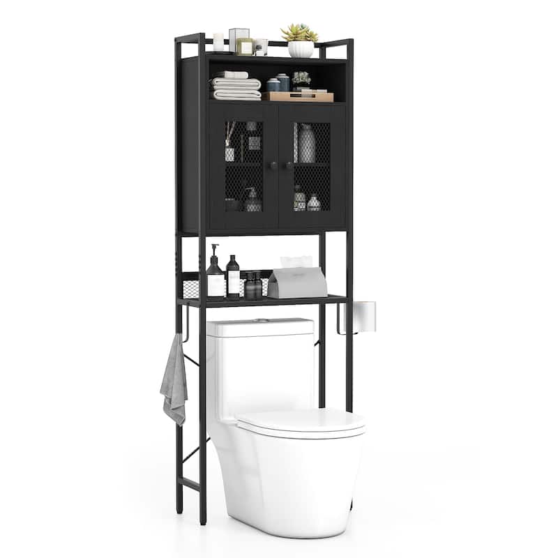 Gymax Over The Toilet Cabinet Bathroom Toilet Storage Organizer w/ - Black - Metal Finish