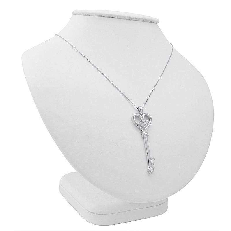Diamond Key Pendant Necklace Crafted in Sterling Silver on an 18 inch Box Chain