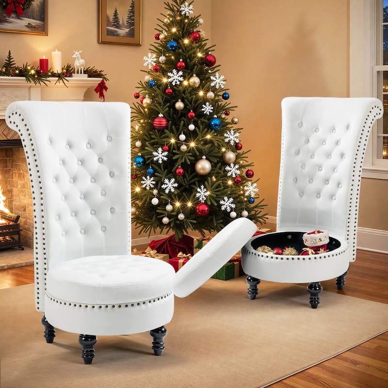 Velvet High-Back Storage Chair - Royal Accent Armless Chair for Living Room & Bedroom, 330lbs Weight Capacity - White