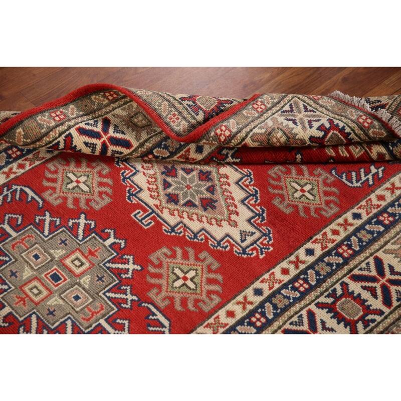 Geometric Kazak Rug Hand-Knotted Accent Wool Carpet - 3'4"x 4'9"