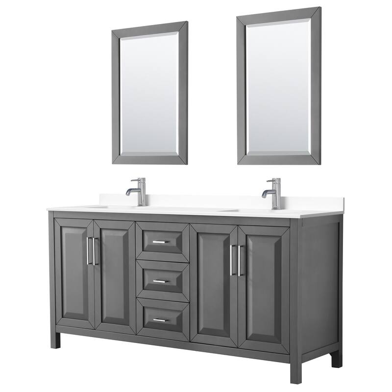 Wyndham Collection Daria 72" Free Standing Double Basin Vanity Set - Dark Gray / White Cultured Marble Top / Polished