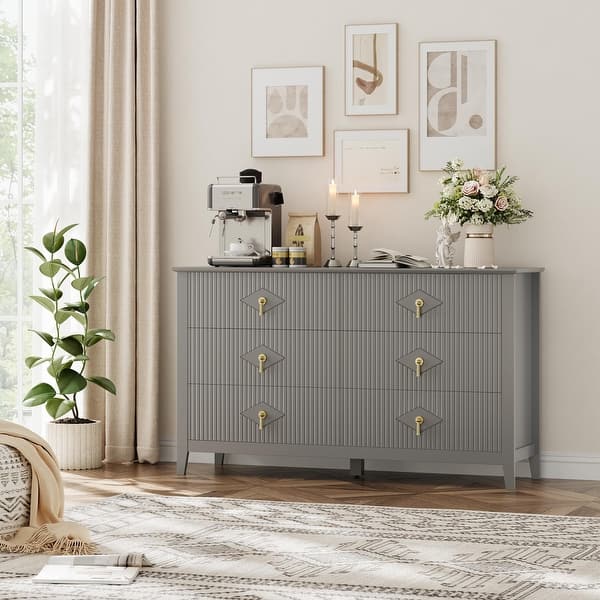 grey dresser with gold handles Fluted 6 Drawer for Bedroom, 54 Inch Wide Modern Wooden Chest of Drawers - Bed Bath & Beyond ikea grey dresser