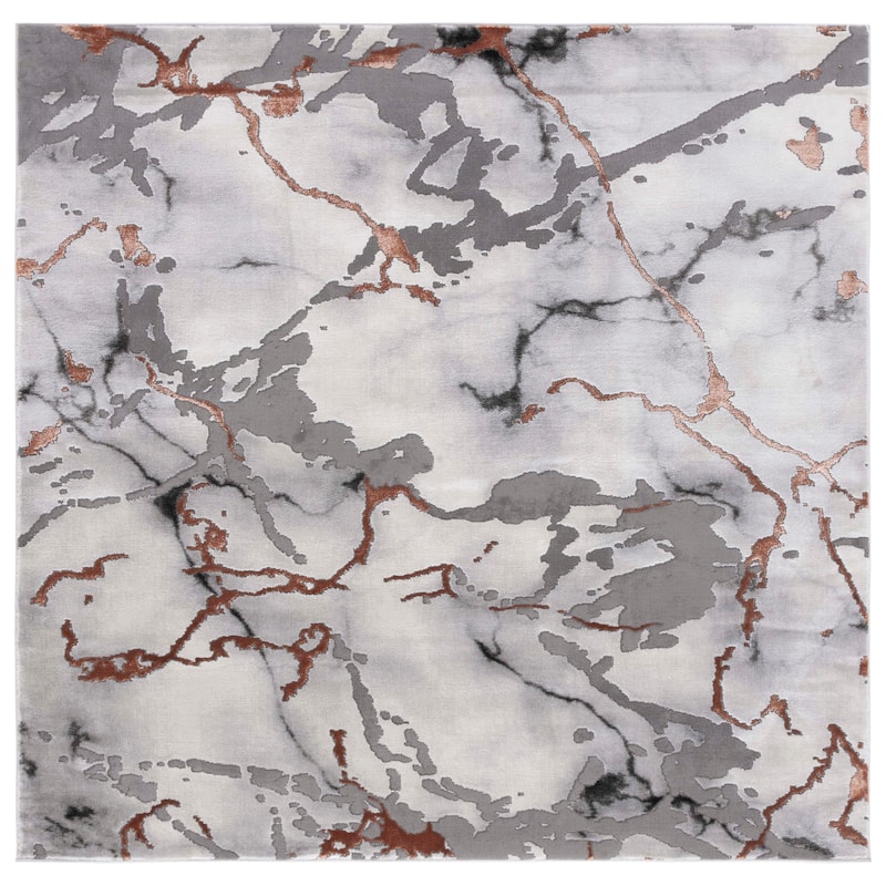 SAFAVIEH Craft Husniye Modern & Contemporary Rug - 6'7" Square - Grey/Orange