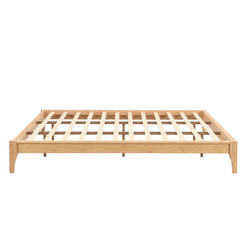 Bamboo Bed Frame Modern Platform Bed Wood Slat Support Low Profile Bed Open Frame with Under Bed Storage and Center Support Legs