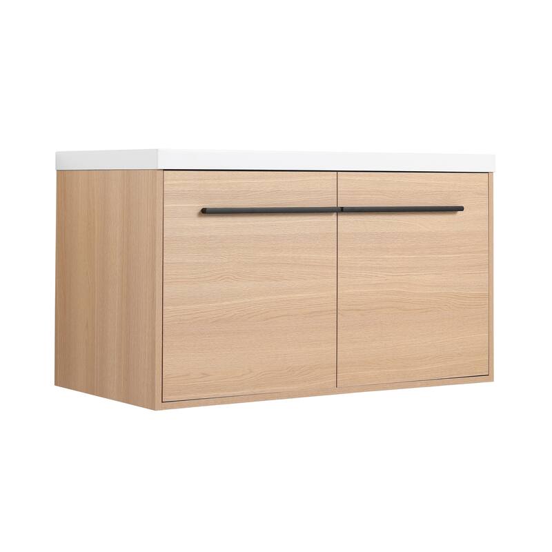 GDFStudio - Levistar Modern Wall-Mounted Bathroom Vanity Set with Scratch-Resistant Resin Sink & Soft Close Doors