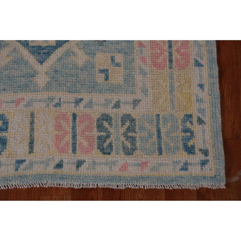 Hand Knotted Oriental 100% Wool Carpet Transitional Geometric Navy Blue & Blues Oushak Runner Rug - 17' 0'' X 3' 3''