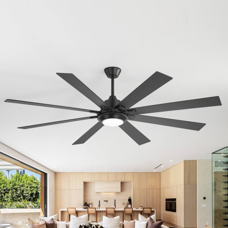 65"/72" Modern Black LED Ceiling Fan with Light Remote (8 Reversible Blades)