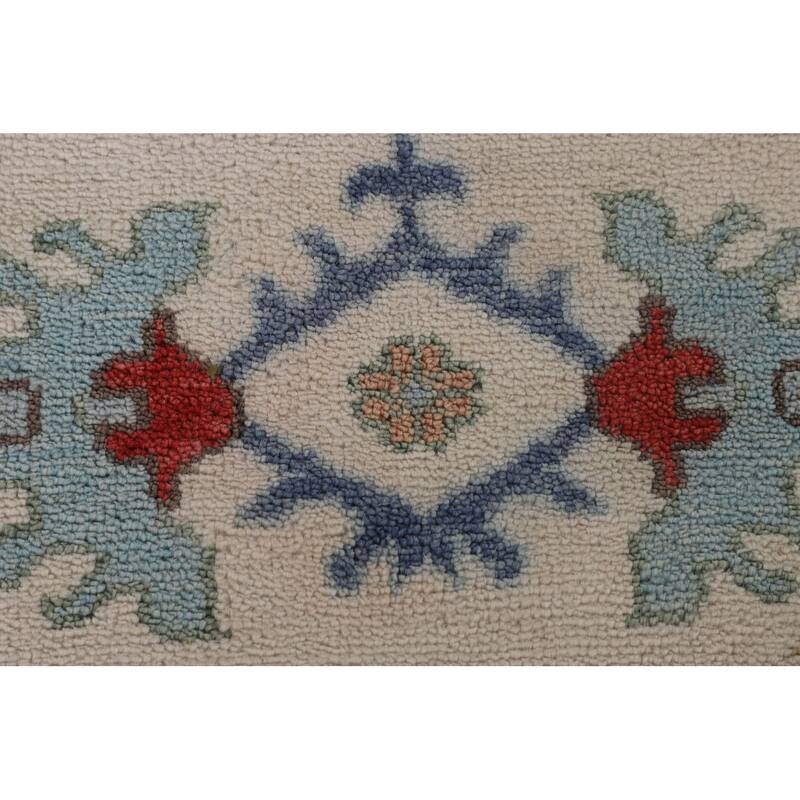 Floral Ivory & Blue Oushak Oriental Area Rug Handmade Wool Carpet - 9'0"x 11'7"