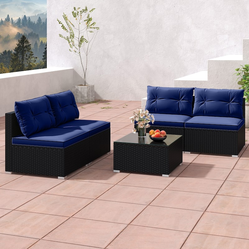 Gymax 5 PCS Patio Furniture Set w/ Seat & Back Cushions Tempered Glass