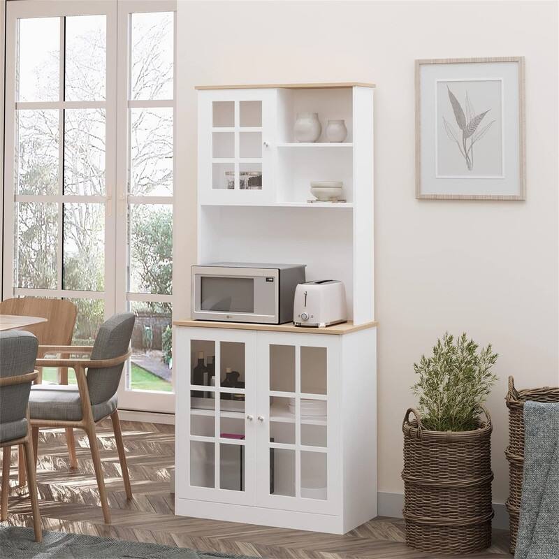 Kitchen Buffet with Hutch, Storage Pantry - 14.5"D x 31.5"W x 72"H - White