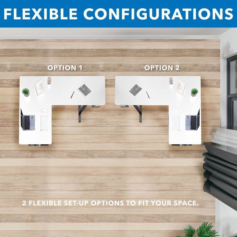 Mount-It! Large 63"W Electric Corner Adjustable Standing Desk, White/Black (MI-15017)