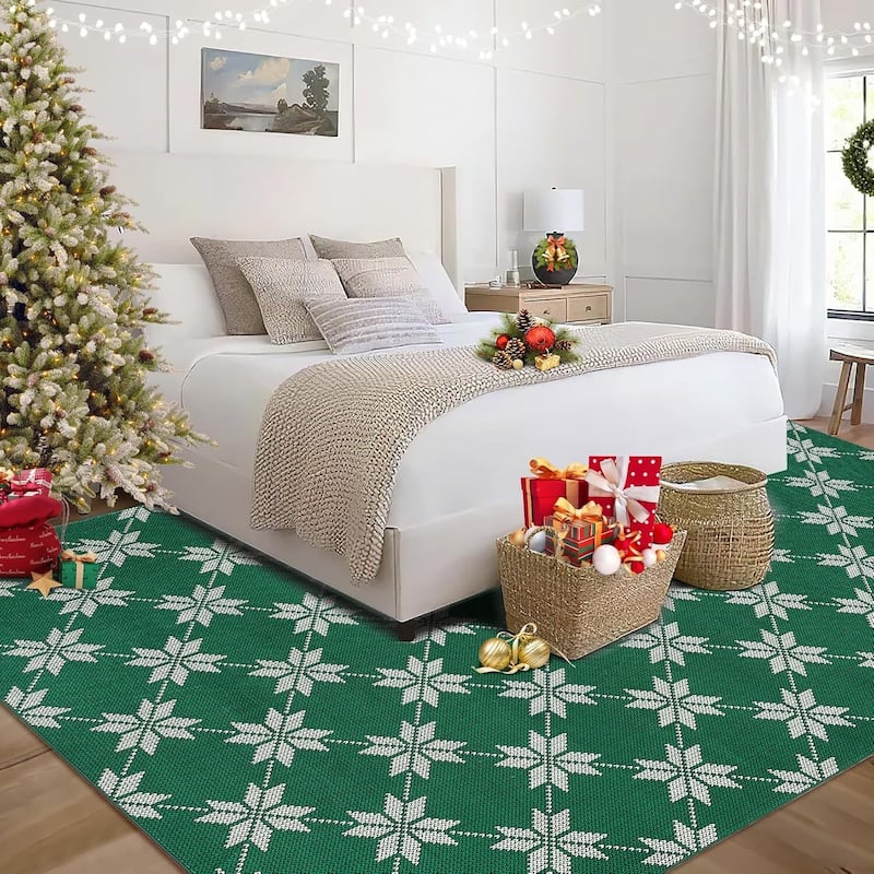 GustoWave Christmas Geometric Throw Area Rugs, Non Slip Machine Washable, Green - 1'6" x 2'6" - Green 8*10ft