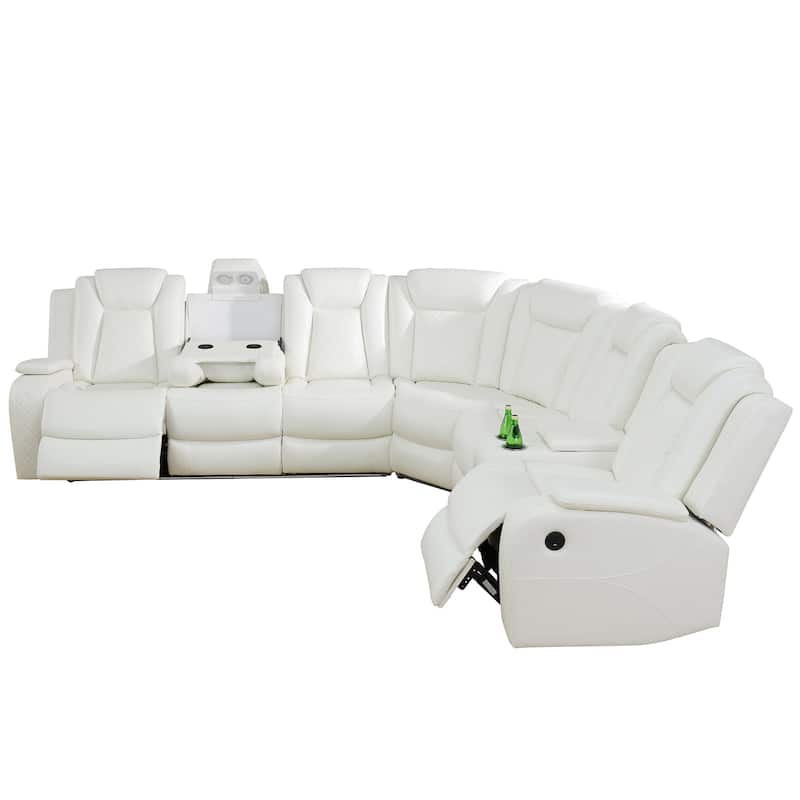 3-Piece Off-White Breathing Leather Living Room Recliner Sofa set