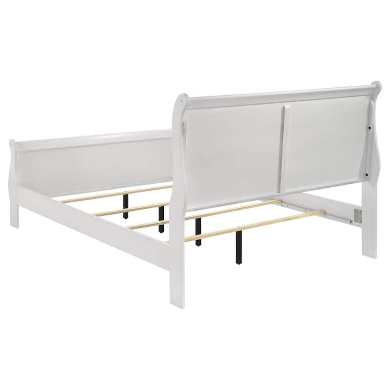 Nim King Size Bed, Sleigh Panel Headboard Design, White, Low Profile