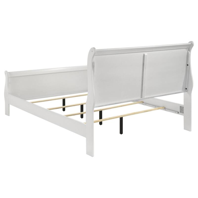 Nim Queen Size Bed, Sleigh Panel Headboard Design, White, Low Profile