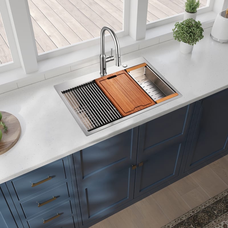Undermount Single Bowl Stainless Steel Kitchen Sink with Workstation