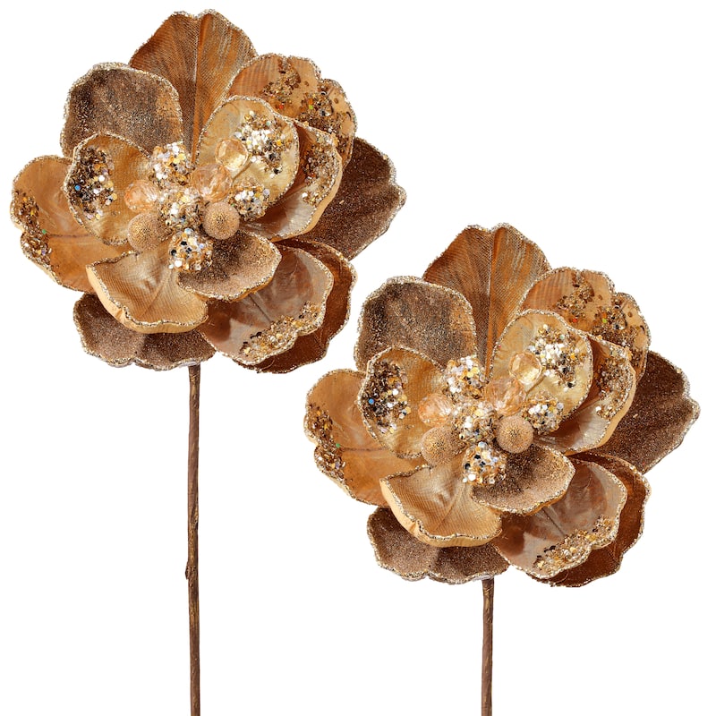 24" Iced With Jewel Encrusted Magnolia Stem