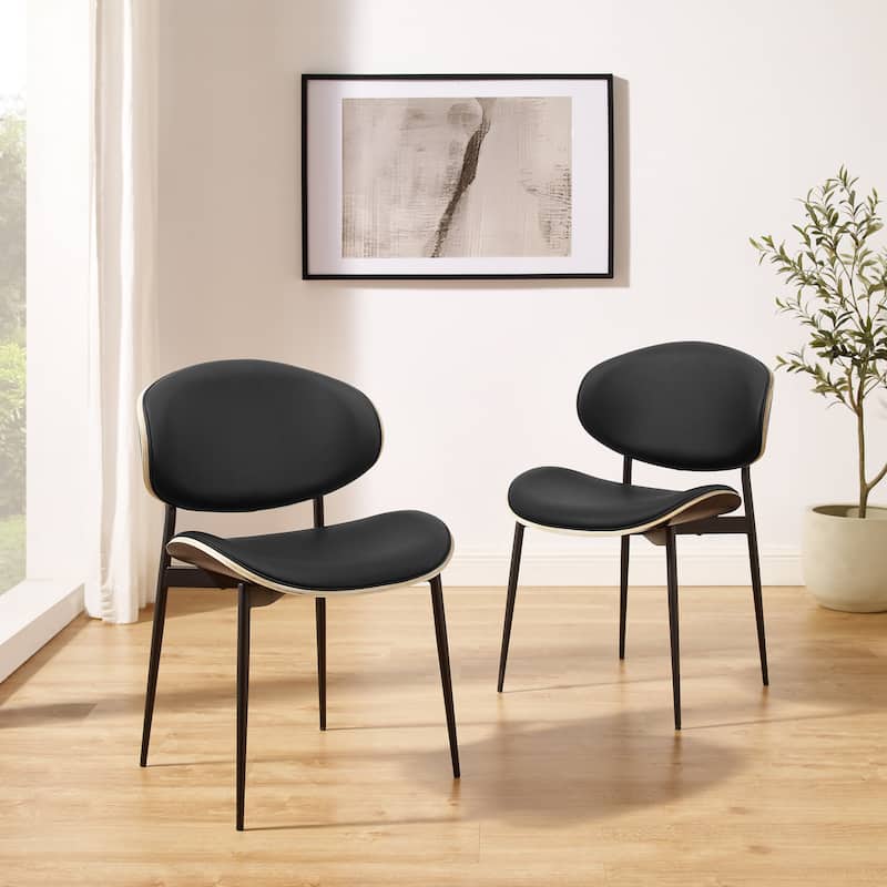 Art Leon Genuine Leather and Bentwood Dining Chair Set of 2 - Black Leather