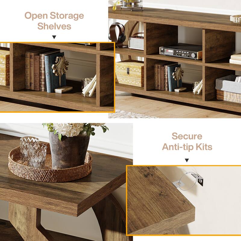 63" Farmhouse TV Stand, Media TV Console with Storage Shelves