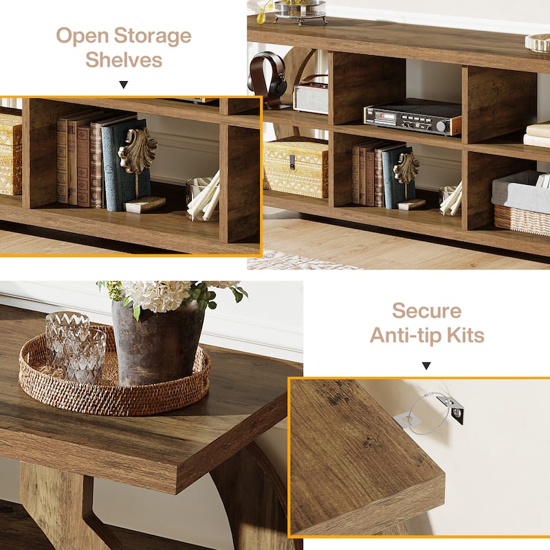 63" TV Stand, Media TV Console with Storage Shelves for Living Room, Wood Entertainment Center for 55/60/65/75-Inch TVs