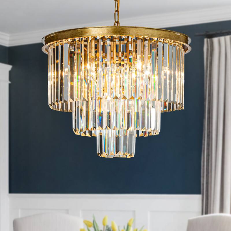 Glam Dual-Use Crystal Chandelier 10-Light Contemporary Ceiling Fixture for Versatile Interior Lighting - W20'' - Matte Gold