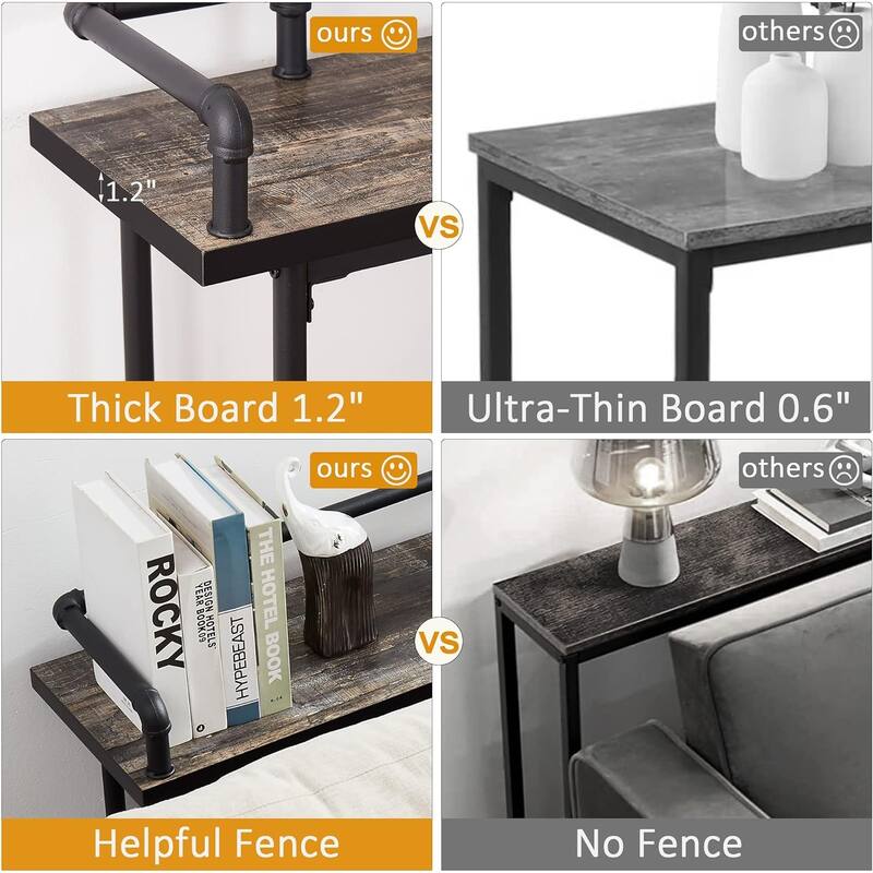 Mid Century Console Table with Power Outlet, Narrow Sofa Table, Sofa Couch Table with Charging Station USB Port