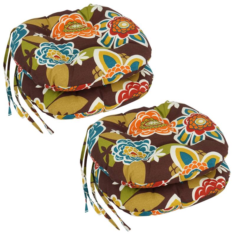 16-inch Round Tufted Indoor/Outdoor Chair Cushions (Set of 4) - 16" - Annie Chocolate