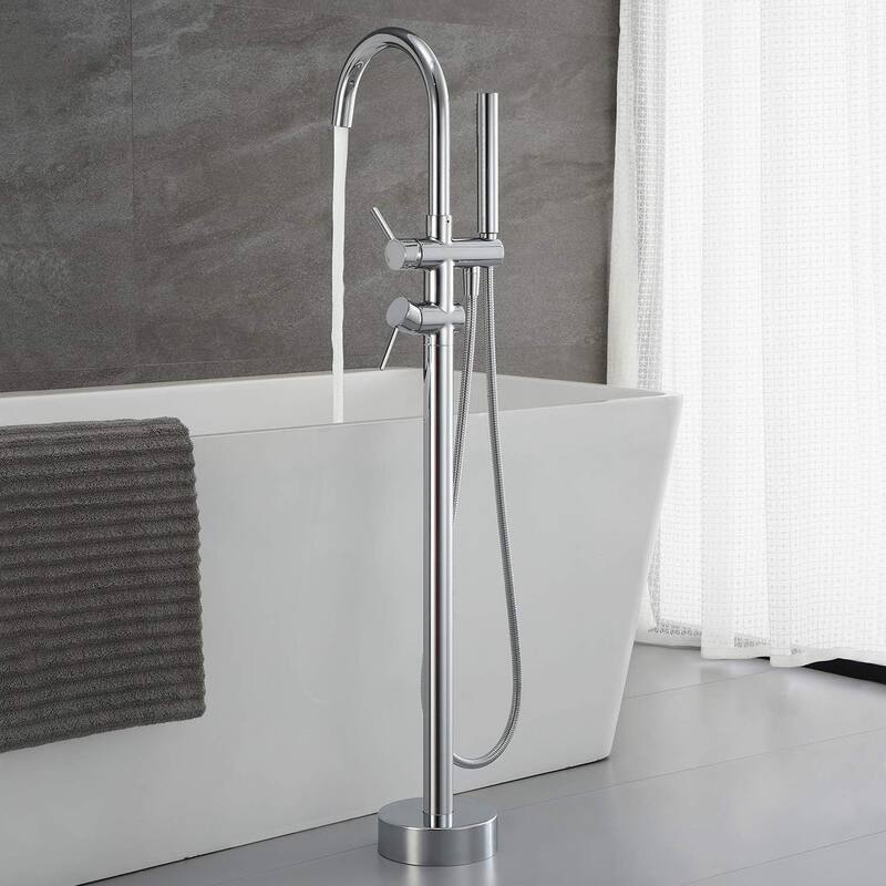 Floor Mount Bathtub Filler with Handheld Shower, Gold/Black/Sliver Freestanding Bathtub Faucet, Stand Alone Tub Faucet