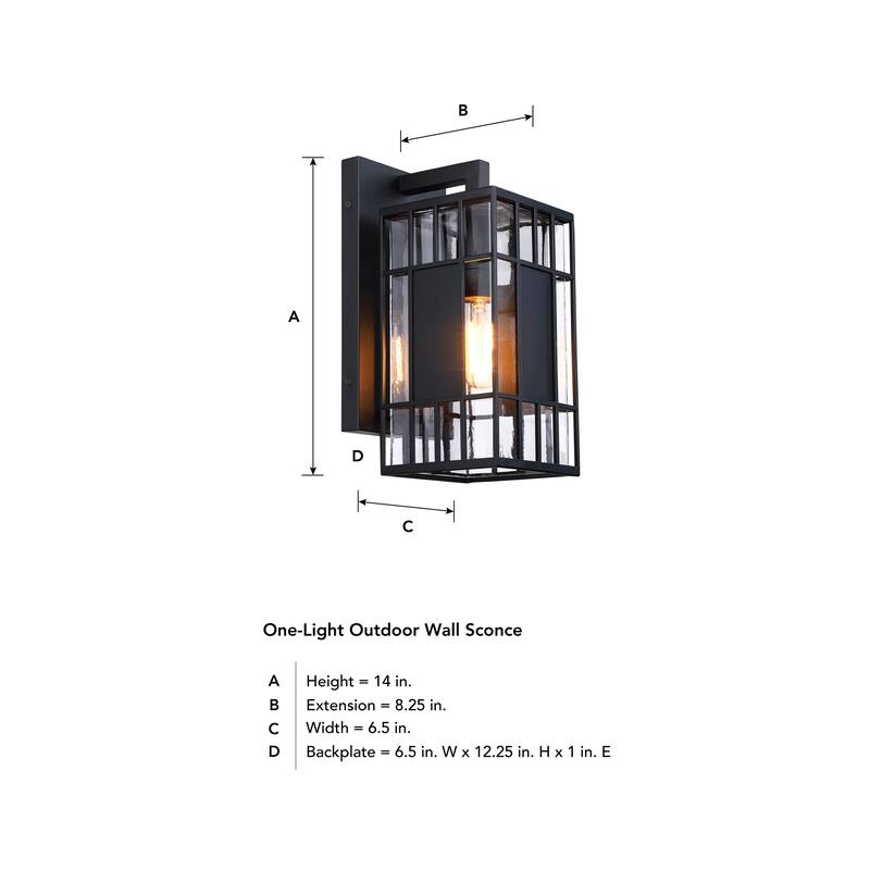 Edgehill 6.5 in. 1-Light Black Outdoor Wall Sconce Light for Porches - 14