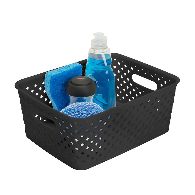 Small Resin Wicker Storage Bin in Black