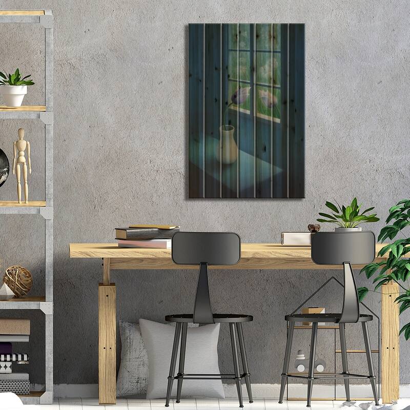 Flowers By The Window Print On Wood by Marlene Llanes - Multi-Color