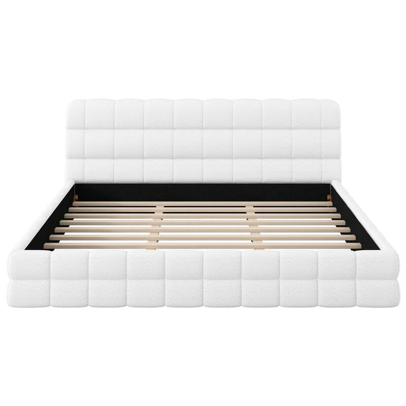 Upholstered Platform Bed with Headboard, No Box Spring Needed Low Profile Bed, Wood Slat Support Grounding Bed
