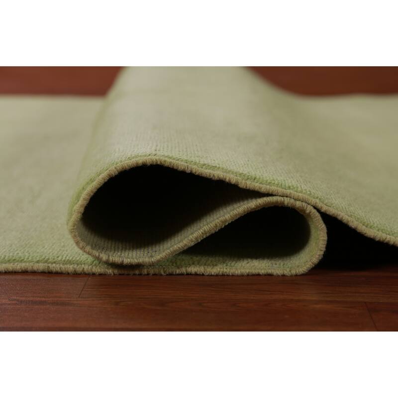 Hand Knotted Oriental 100% Wool Carpet Modern Solid Green Gabbeh Area Rug - 9' 8'' X 5' 3''