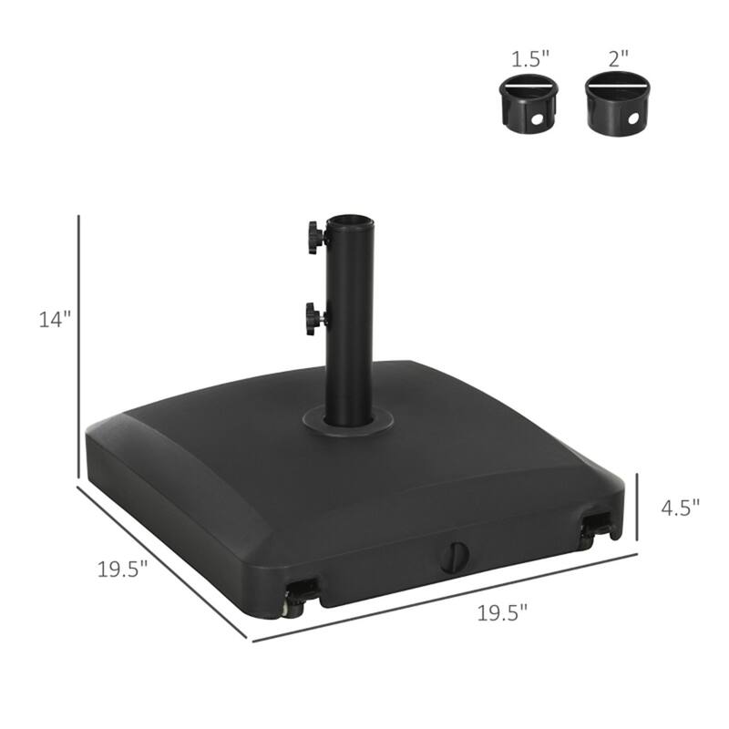 Heavy Duty Outdoor Umbrella Base with Wheels Water or Sand Fillable Fits 1.5 to 1.9 Inch Poles - 19.5" L x 19.5" W x 14" H