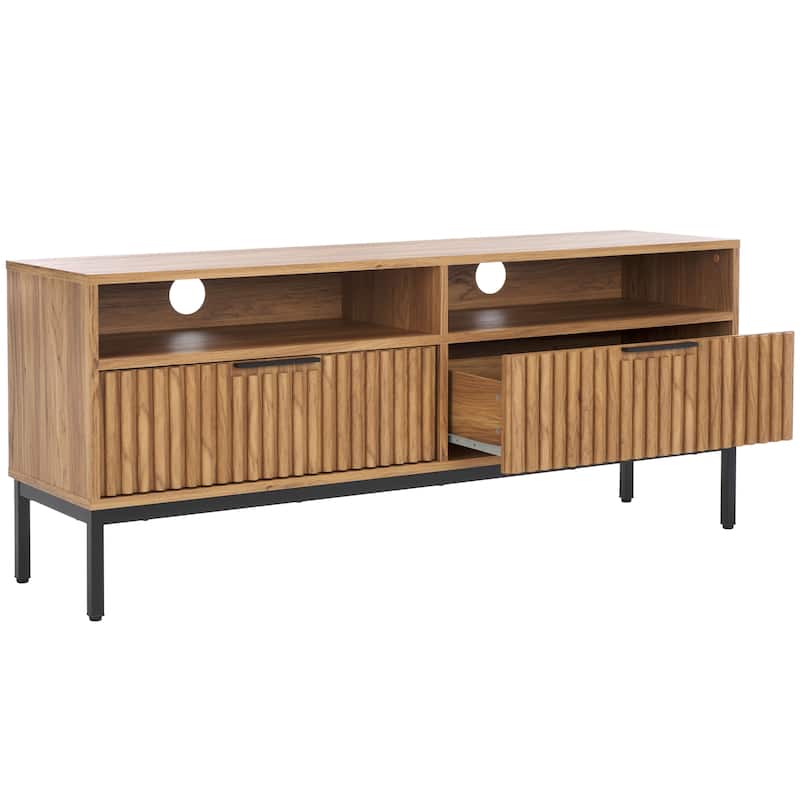 SAFAVIEH Lylia 2-Drawer 2-Shelf Entertainment Media Stand (Fits up to 65" Flatscreen TV) - 60.4 in. x 15.6 in. x 24.8 in.