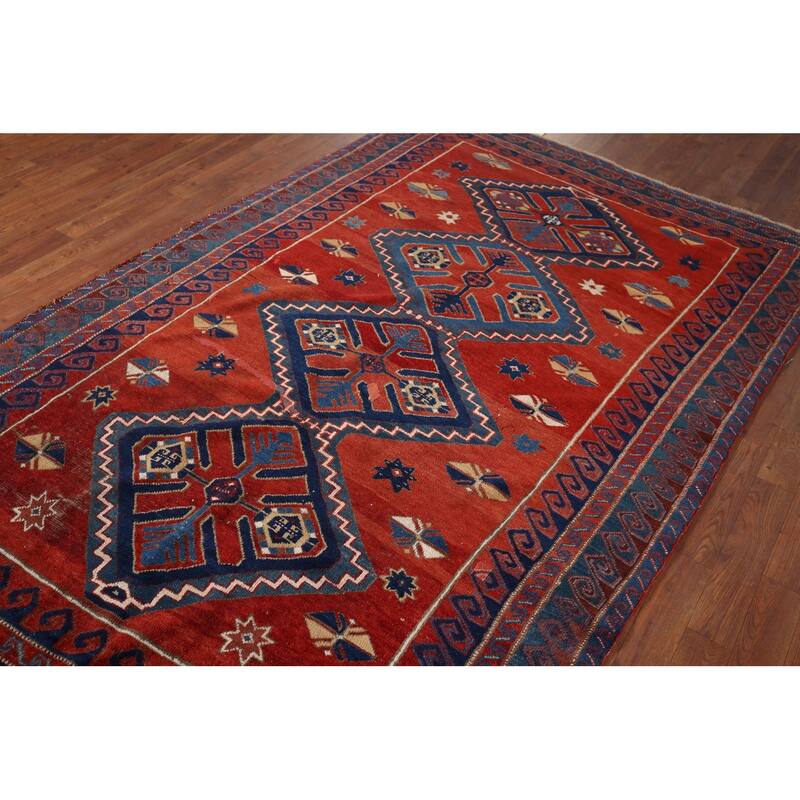 Kazak Vegetable Dye Antique Area Rug Handmade Tribal Wool Carpet - 5'3" x 8'0"