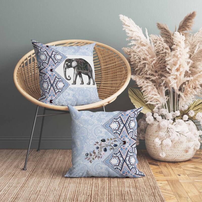 Floraphant Faux Suede Reversible Throw Pillow Grey and Blue