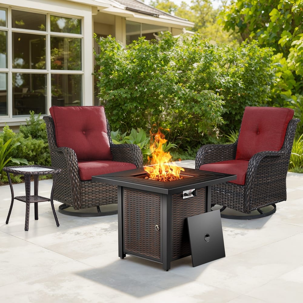 Gymojoy 4-Piece Outdoor Fire Pit Set with 2 Swivel Chairs & Side Table for Patio, Deck, Garden