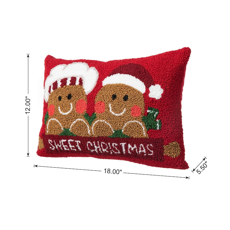 Glitzhome 18"L Hooked Gingerbread Boy & Girl Christmas Throw Pillow