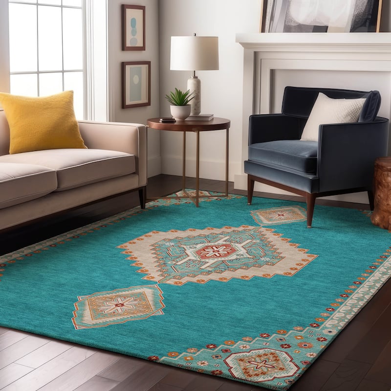 Premium Washable Super Soft Traditional Boho Mayfield Rug - Teal - 3' x 5'