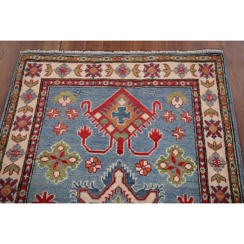 Light Blue Kazak Accent Rug Handmade Wool Carpet - 3'3" x 5'1"
