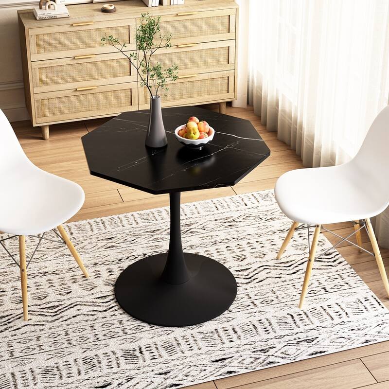 Modern Octagonal Coffee Table Dining Table with MDF Table Top - Black