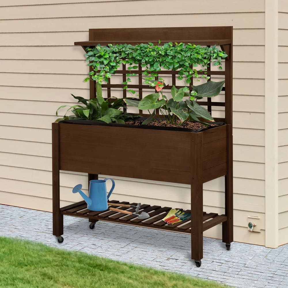 Outsunny 41.25"x17.75"x53.25" Wooden Planter Raised Elevated Garden Bed Planter Flower Herb Boxes for Vegetables Flower