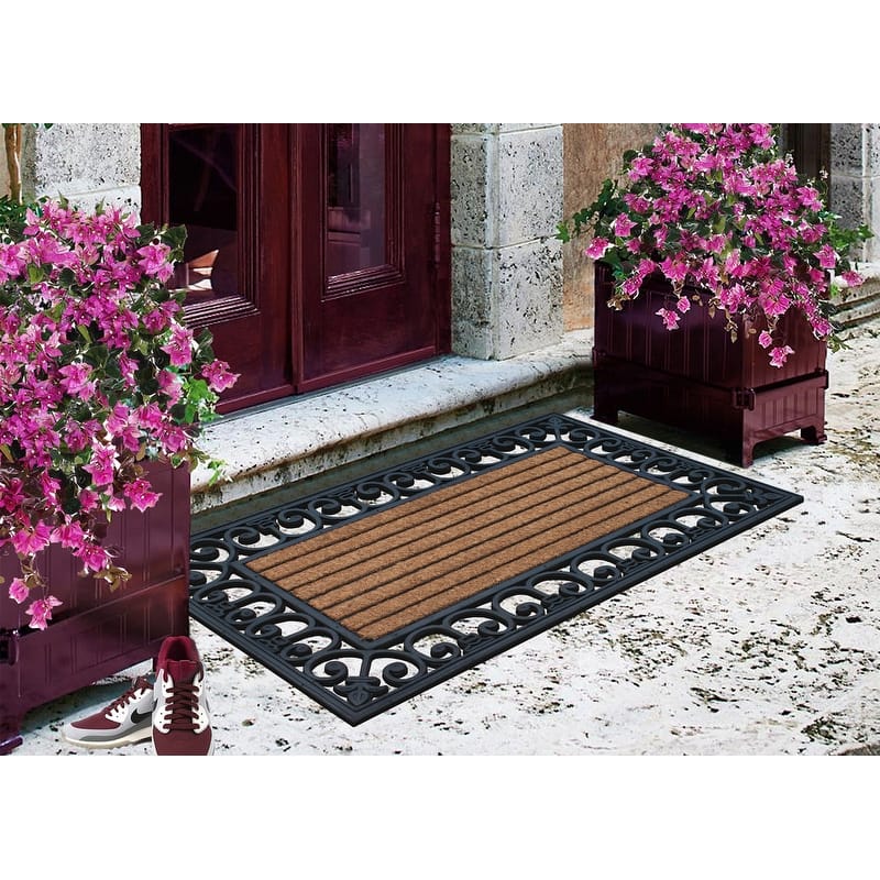 A1HC Rubber and Coir Striped Black Finished Outdoor Doormat 24" X 36"